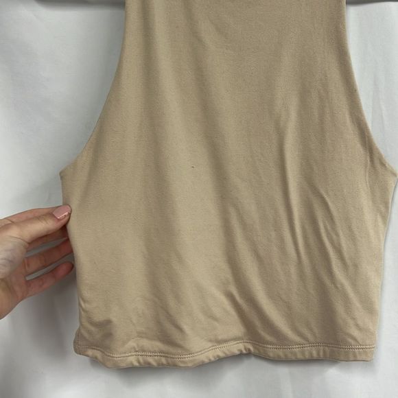 Basic Tan High Neck Cropped Tank - Picture 3 of 4